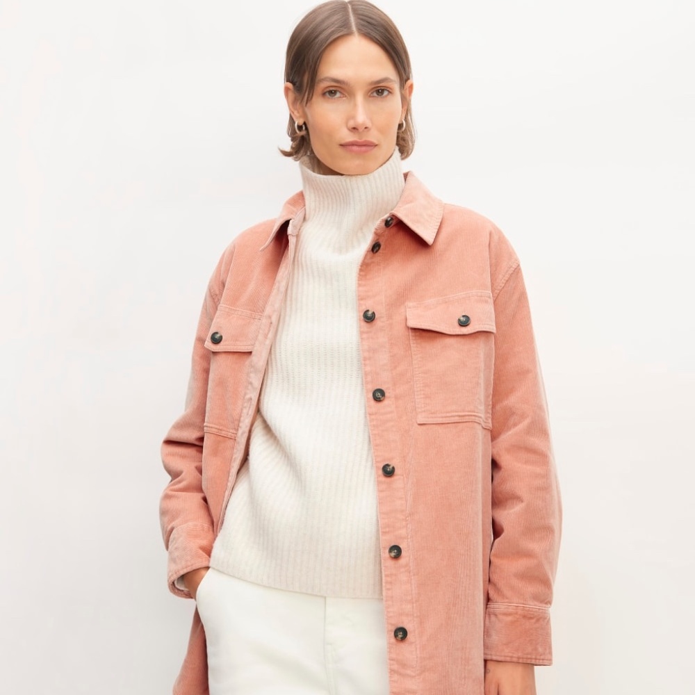 NWT Everlane 'The Corduroy Oversized Shirt Jacket' - 'blush pink' XS